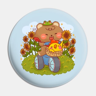 Cute Bear Cycling in Sunflower Field Pin