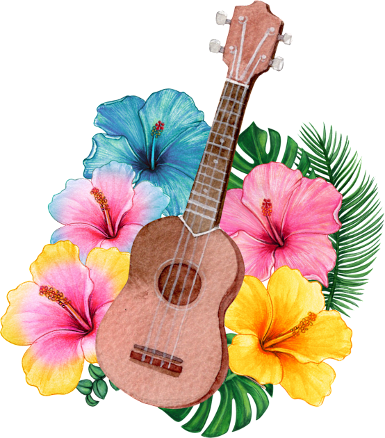 Watercolor Ukulele Hibiscus Kids T-Shirt by soulfulprintss8