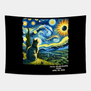 Total Solar Eclipse April 08 2024 Texas Starry Night Cat Tapestry