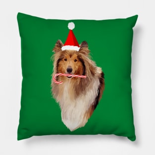 Christmas Santa Candy Cane Collie Pillow