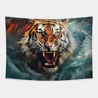 Tiger Animal Wildlife Wilderness Colorful Realistic Illustration Tapestry