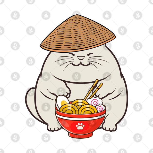 Funny fat cat is eating noodles by Pet Station