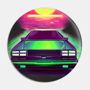 Synthwave Styled DeLorean Pin