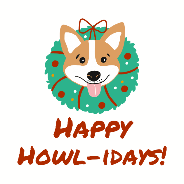 Happy Howlidays Dog Corgi Christmas Wreath by MGuyerArt