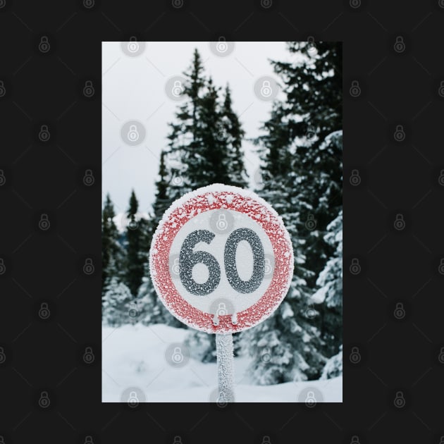 Wintertime - Hoarfrost on Round Traffic Sign in Norwegian Backcountry by visualspectrum