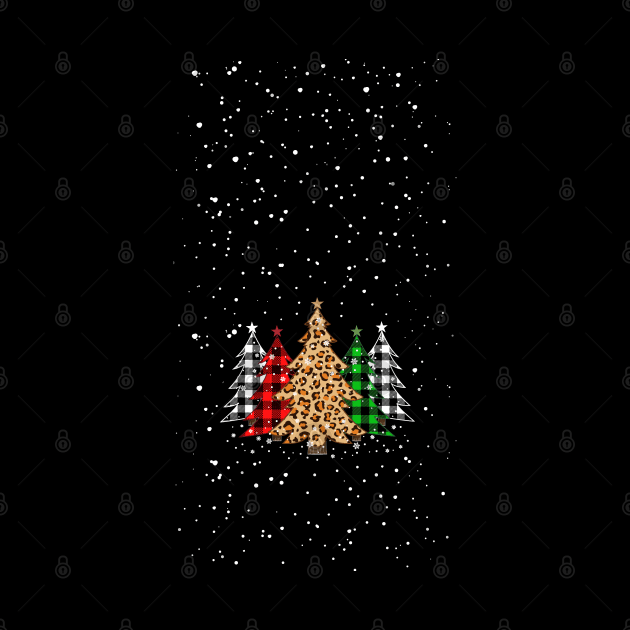 Christmas Trees with Plaid & Leopard Print Xmas by jodesigners