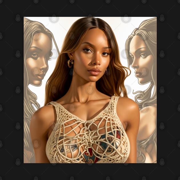 Portrait comics art of a beautiful black woman with tatoos by ai1art