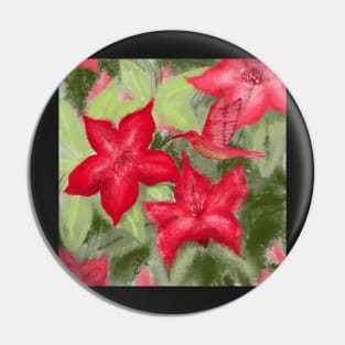 Red flowers and hummingbird print Pin