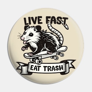 Live Fast Eat Trash - Vintage Opossum Design Pin