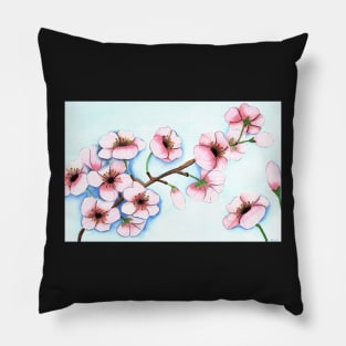 Cherry Blossom Watercolor Painting Pillow