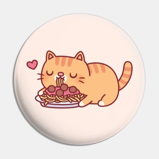 Cute Chubby Orange Tabby Cat Eating Spaghetti Pasta Pin