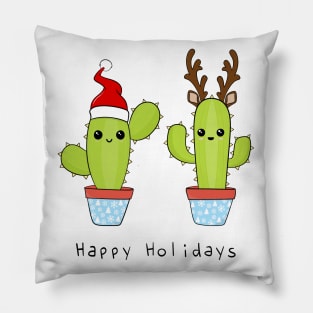 Santa And Reindeer Christmas Cacti Pillow