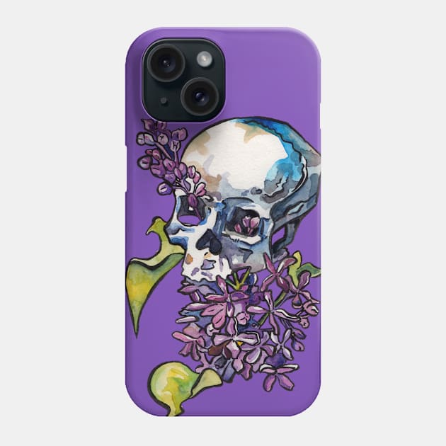 Lilac Skull Flowers and Bones Phone Case by JenTheTracy