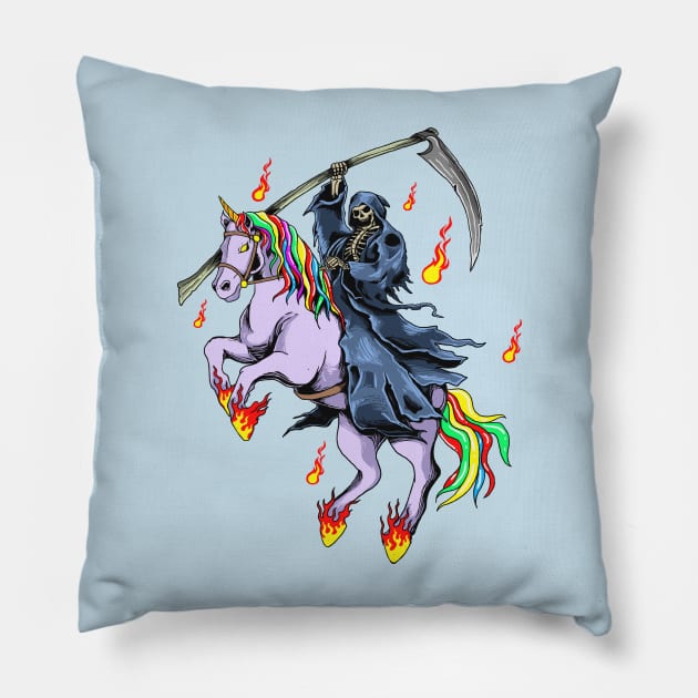 grim reaper with unicorn fire Pillow by Mako Design 