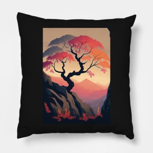 The Japanese Maple's Perch: A Pastel Oasis Pillow