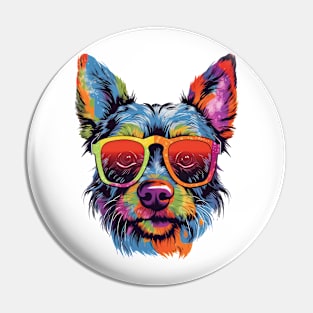 Colorful Dog with Glasses Pin