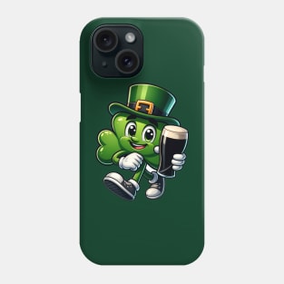 Irish Shamrock cartoon character holding a pint Phone Case