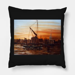 SAILING BARGE PASSING ST MARY'S CHURCH ROTHERHITHE LONDON Pillow