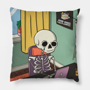 Skeleton At Desk Pillow