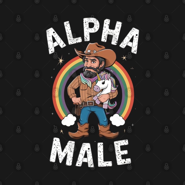 Alpha Male Funny Unicorn Rainbow Gift Fathers Day Gay Man LGBT Pride Cowboy by DeanWardDesigns