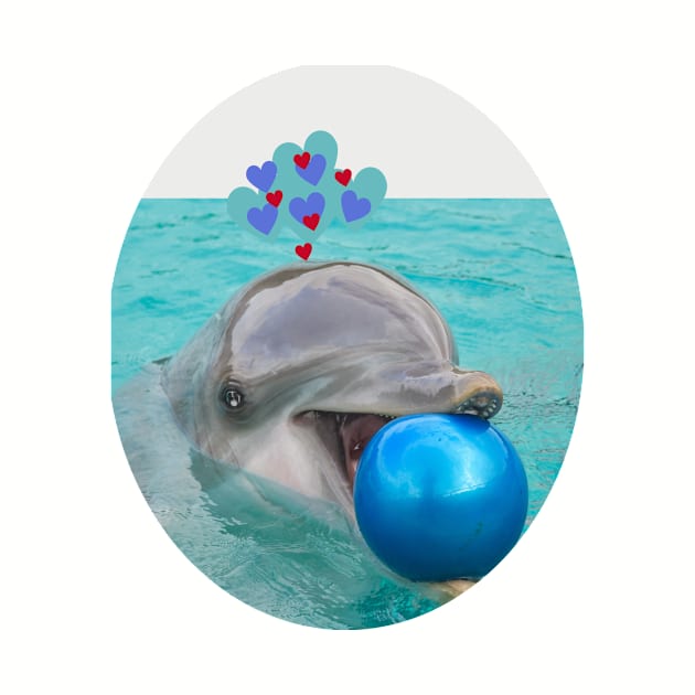 beautiful image of a dolphin playing happily with a beach ball by JENNEFTRUST