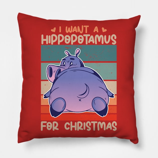 I want a hippopotamus for Christmas pajamas Funny Hippo Graphic Xmas Holiday Pillow by Vixel Art