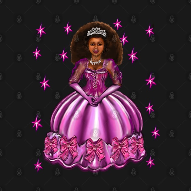 Princess -  Black Afro Princess in purple with stars  7 ! beautiful  black girl with Afro hair, brown eyes and dark brown skin. Hair love ! by Artonmytee