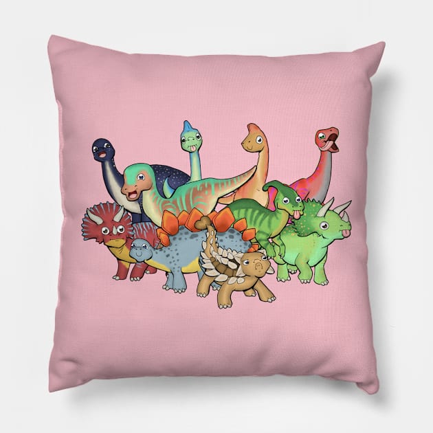 Herbivore Dinosaurs Pillow by zacksmithart