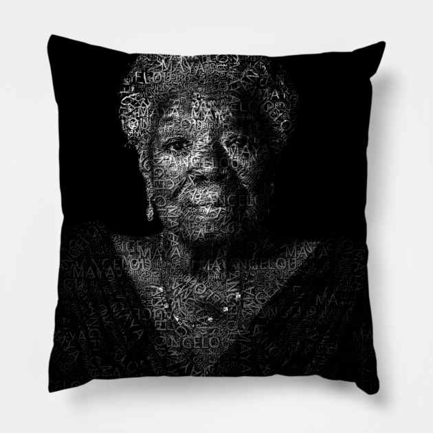 Maya Angelou Portrait with all her book titles - 05 Pillow by SPJE Illustration Photography