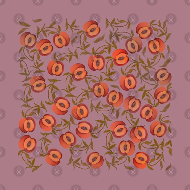 Pattern watercolor peaches, vintage art by shikita_a