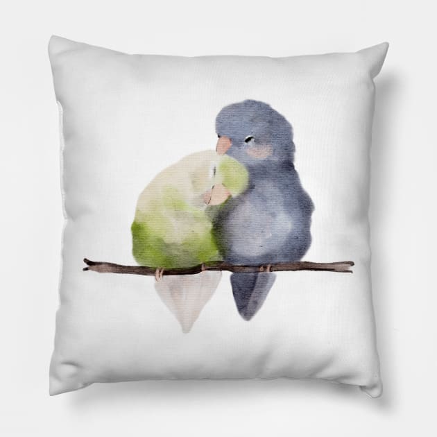 Budgies in Love Watercolor Pillow by penandbea