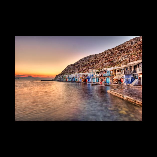 Sunset at the fishermen houses with the impressive boat shelters, also known as “syrmata” in Klima of Milos, Greece by Constantinos Iliopoulos Photography