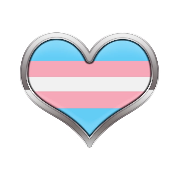 Large Transgender Pride Flag Colored Heart with Chrome Frame. by LiveLoudGraphics