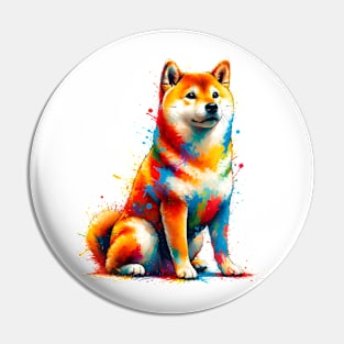 Vibrant Shiba Inu in Colorful Splash Art Style Pin