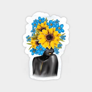 Black and white girl with color beautiful flowers in her head Magnet