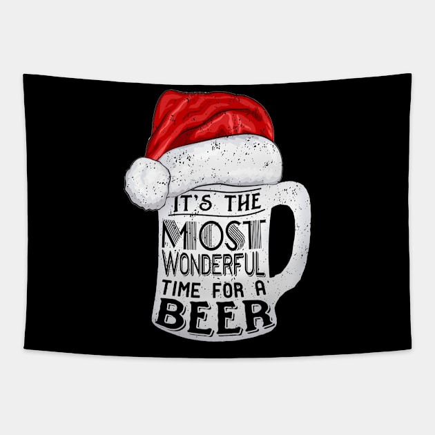 The Most Wonderful Time For A Beer Santa Hat Christmas Tapestry by Danielsmfbb