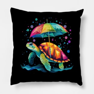 Sea Turtle Rainy Day With Umbrella Pillow