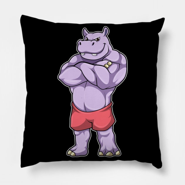 Hippo as Bodybuilder extreme Pillow by Markus Schnabel