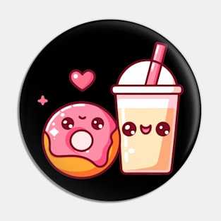 Kawaii Donut and Milkshake with a Heart | Cute Kawaii Gift for Couples Pin