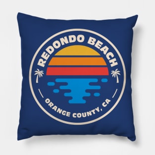 Retro Redondo Beach Orange County California Vintage Beach Surfing Emblem Pillow