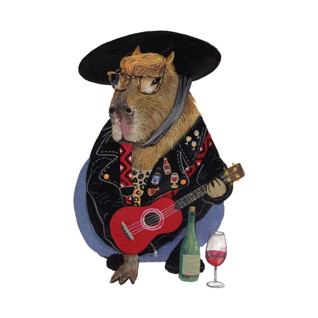 Capybara ukulele player wine lover by argiropulo