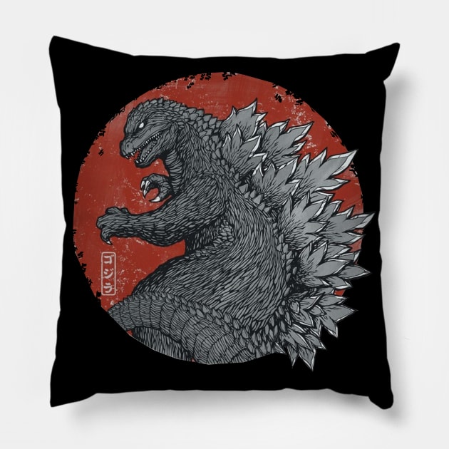 chibi godzilla red moon Pillow by angga108