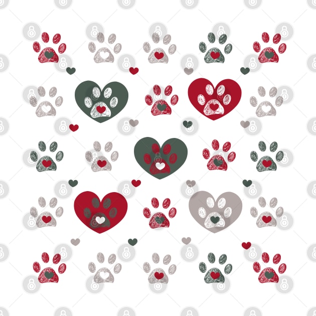 Red heart and paw prints by GULSENGUNEL