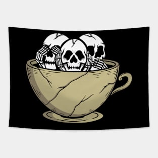 3 skull coffee Tapestry