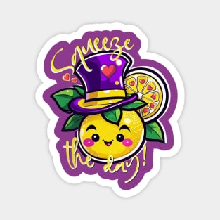 Kawaii lemon funny saying - Squeeze the day! Magnet