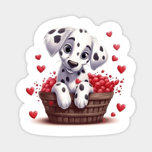 Cartoon Dalmatian Dog in Hearts Basket Magnet