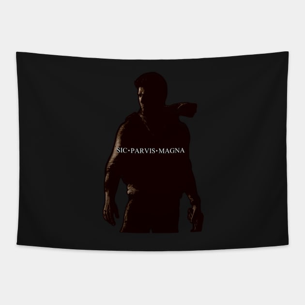 Uncharted Nathan Drake Sic Parvis Magna Tapestry by senaeksi