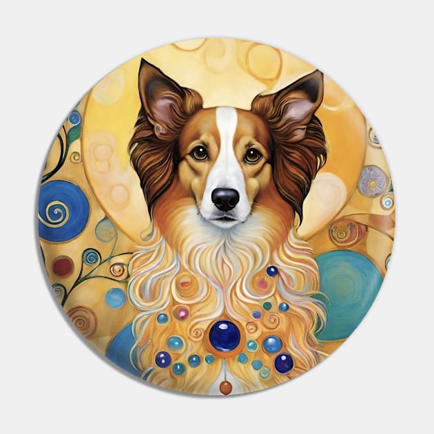 Gustav Klimt's Chromatic Pup: Vibrant Dog Illustration Pin by FridaBubble