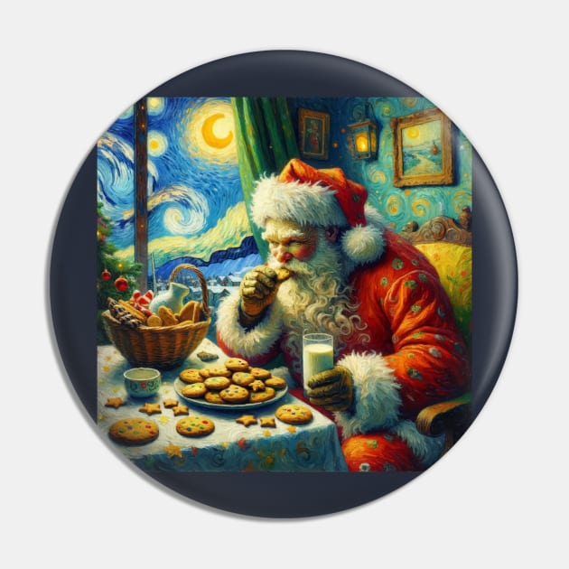 Midnight Feast: Santa's Cookie Time - Starry Night Inspired Art Prints Pin by Edd Paint Something