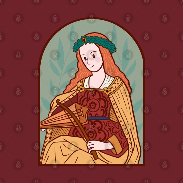 Cute Medieval Girl Musician illustration by MariOyama